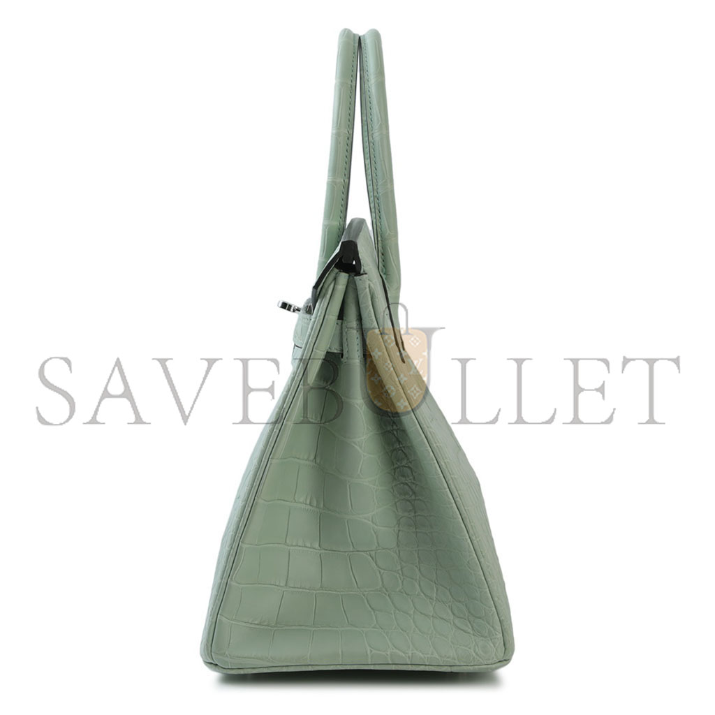 H**mes master birkin 30 crocodile leather mint green silver buckle h041354ck05 (30*22*15cm)